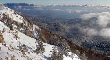 Panorama of Yalta with mountain road clipart