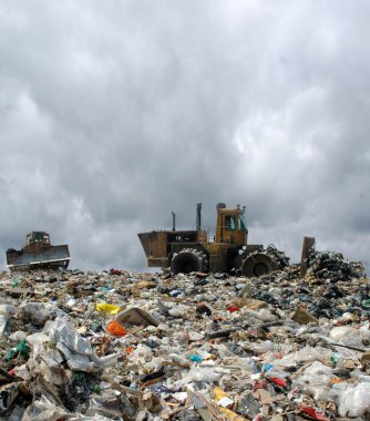 The bulldozer on a garbage dump clipart