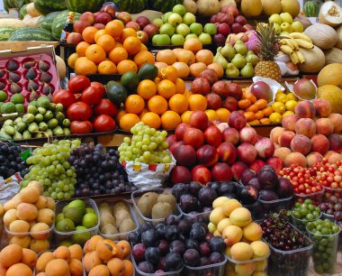 Fruit and vegetables on a market clipart