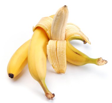 Ripe bananas and one half cleared clipart