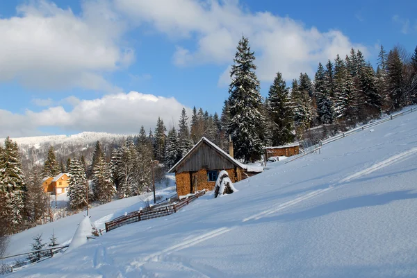Haus in den Karpaten im Winter — Stockfoto