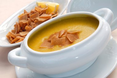 Lentil soup with crackers clipart