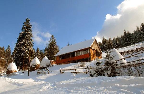 House in Carpathians in the winter — Stock Photo, Image