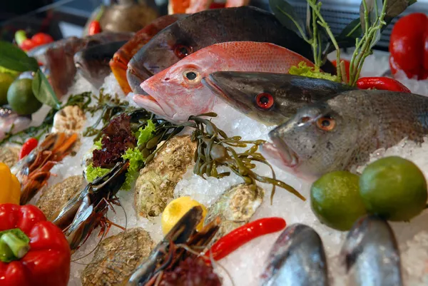 Visa-fönstret på fiskrestaurang — Stockfoto