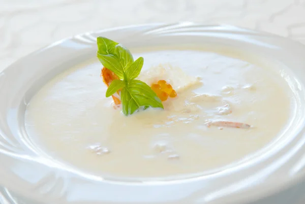 Creamy soup with seafood — Stock Photo, Image