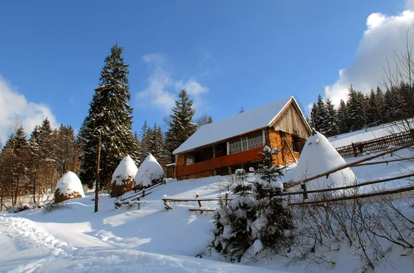 Dům v Karpatech v zimě — Stock fotografie