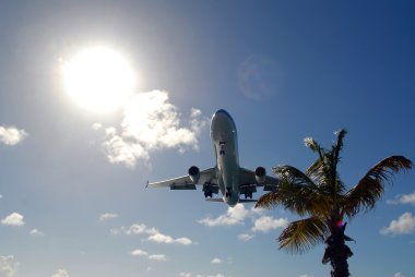 Plane landing on island Bonaire clipart