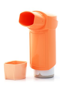 Orange asthma Inhaler and a hood clipart