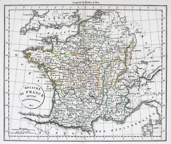 Antyczna mapa Francji — Zdjęcie stockowe