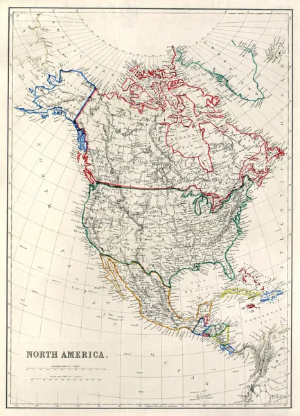19th Century Map of North America — Stock fotografie