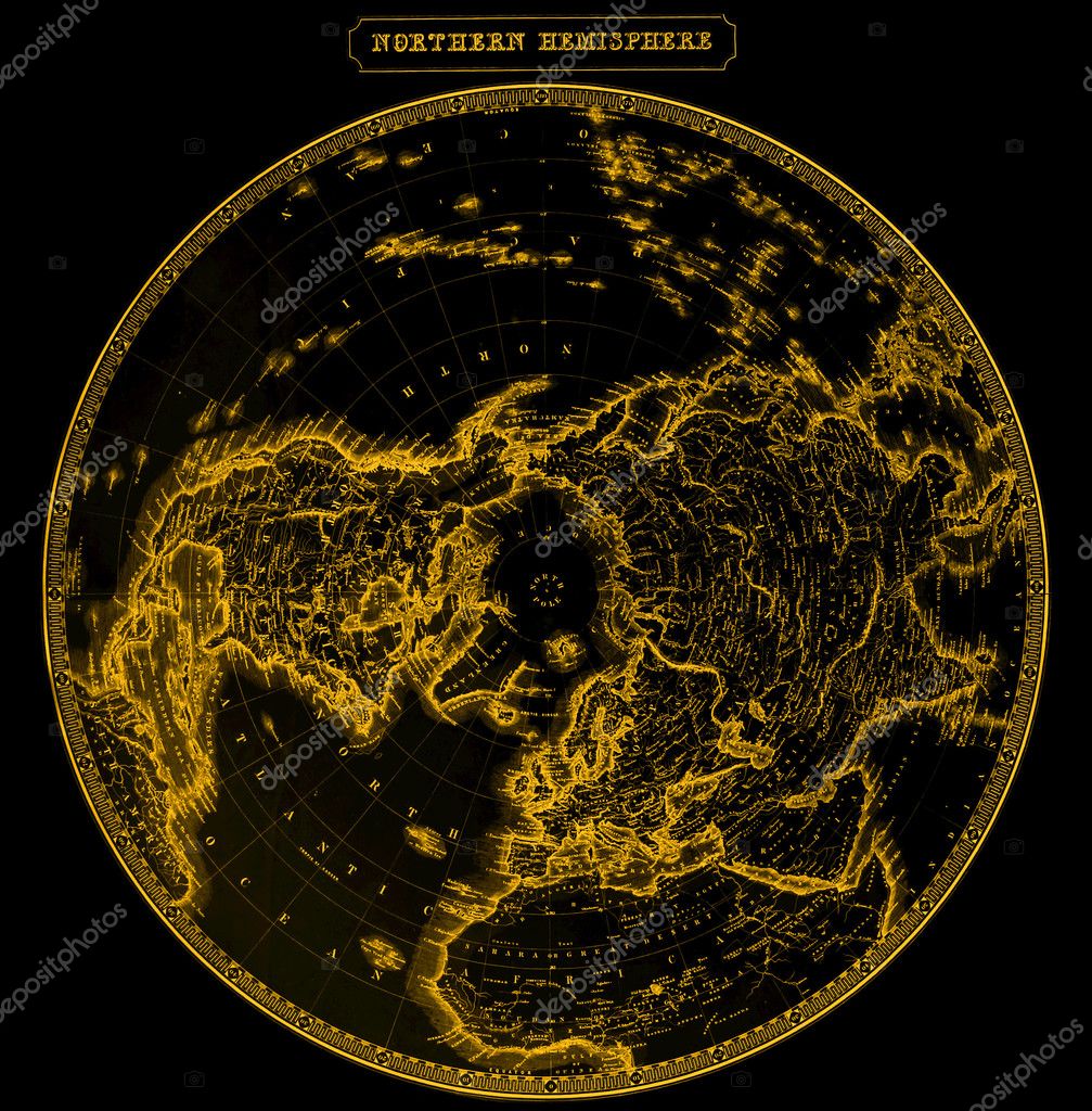 Stylized 19th century antique globe map of the northern hemisphere.