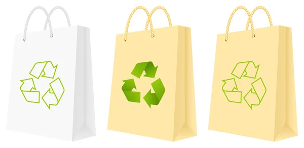 Juego de bolsas con símbolos de reciclaje — Vector de stock