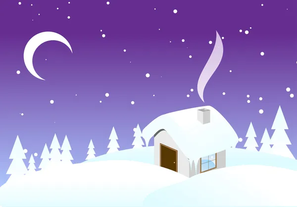 Snöig natt jul bakgrund. — Stock vektor