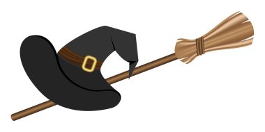 Witch hat and a broom, clipart