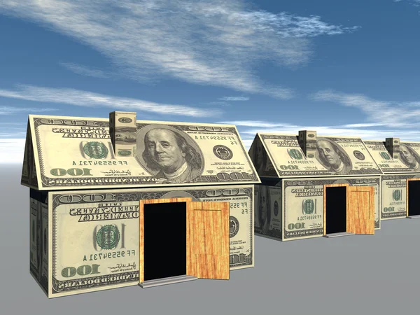 3D rendered street of money made houses — Stock Photo, Image