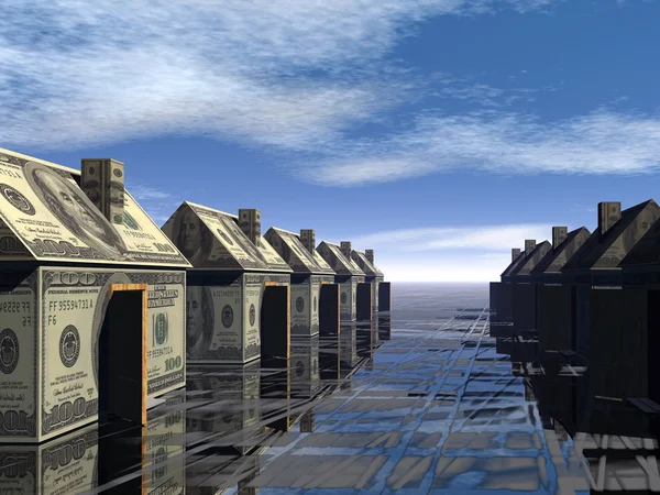 3D rendered street of money houses — Stock Photo, Image
