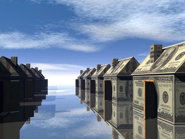 3D rendered street of money made houses — Stock Photo, Image