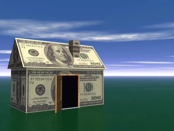 3D vykreslení realitní dům a peníze — Stock fotografie