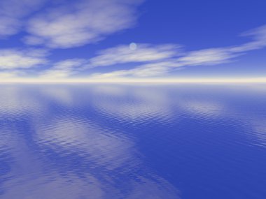 Ocean water and cloudy blue sky clipart