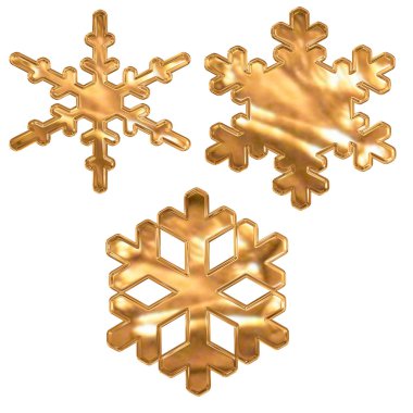 Set of gold metal effect snow flakes