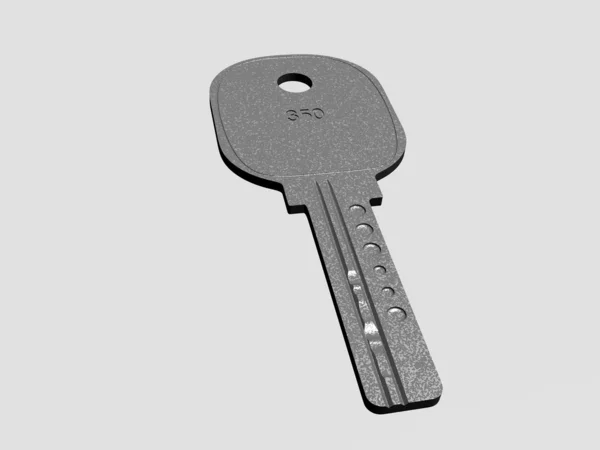 Трехмерный металлический ключ изолирован — стоковое фото
