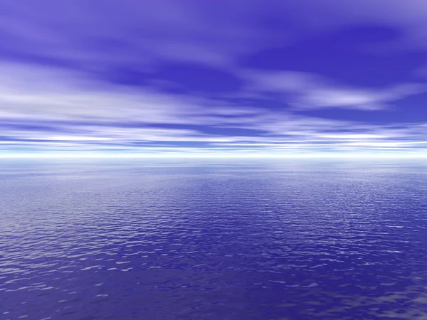 Oceaanwater en bewolkte blauwe hemel — Stockfoto