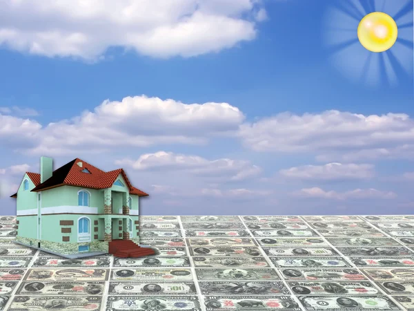 A 3D concept house on money — Stock Photo, Image