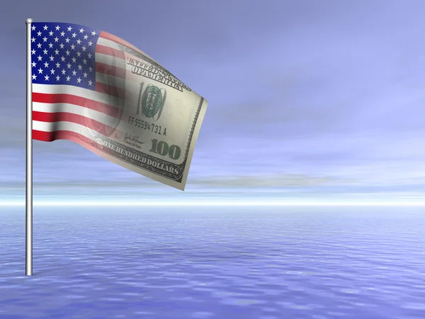 Έννοια Δολάριο αμερικανική σημαία πάνω από τον ωκεανό — Φωτογραφία Αρχείου