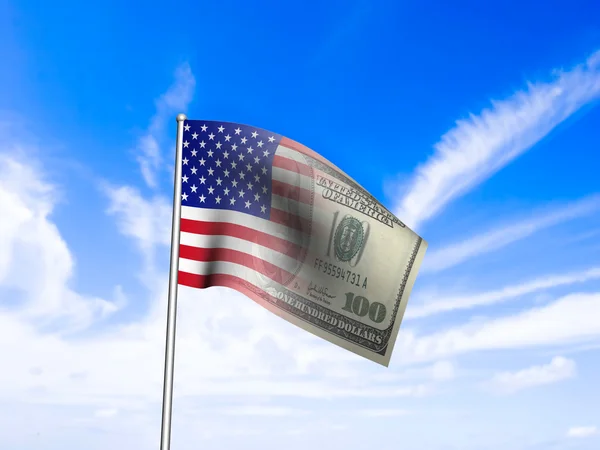 Bandiera americana noi dollaro sopra cielo blu — Foto Stock