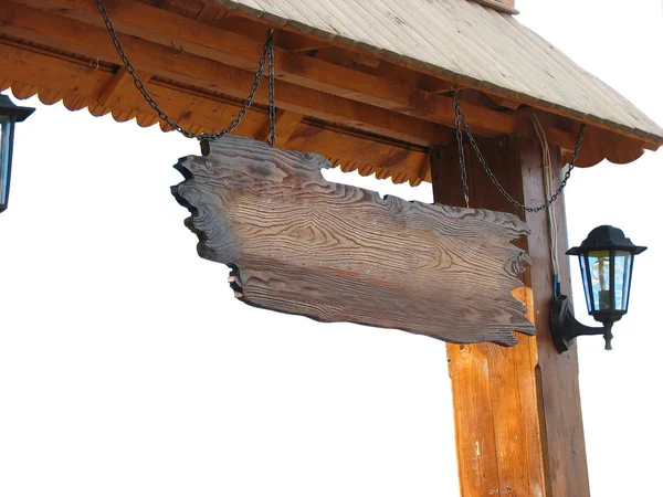 Staré dřevěné desce visící z řetězců — Stock fotografie