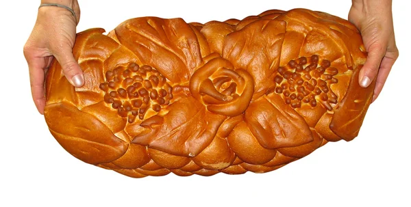 Homan pani ręce dając piękny chleb — Zdjęcie stockowe