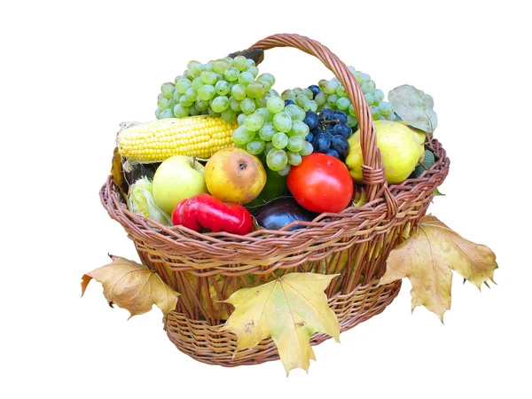Wooden basket with autumn harvest — Stock Photo, Image