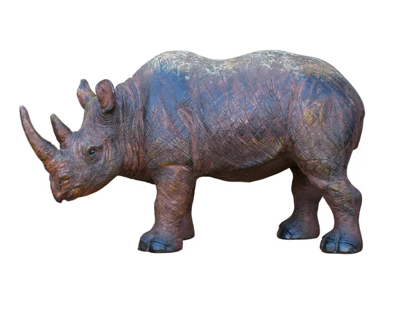 Art wooden hand made rhinoceros isolated — Stock Photo, Image