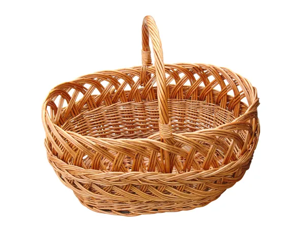 Empty wooden basket isolated over white — Stock Photo, Image