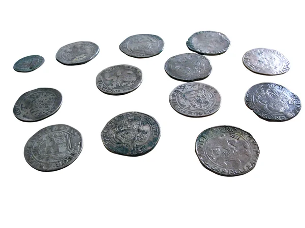 Oude middeleeuwse munten geïsoleerd — Stockfoto