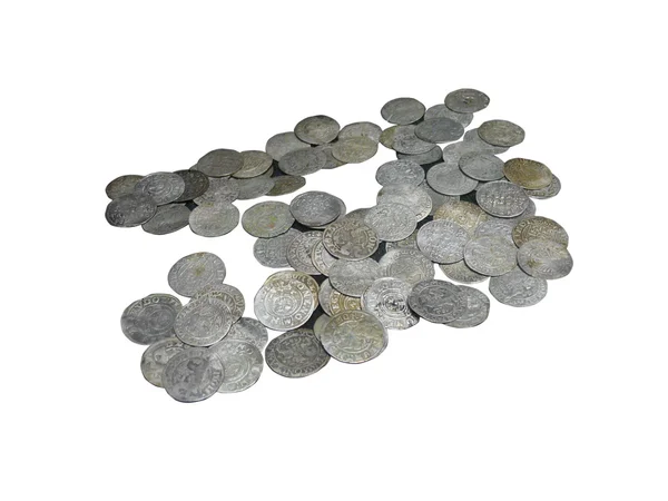 Středověké mince izolovaných na bílém — Stock fotografie