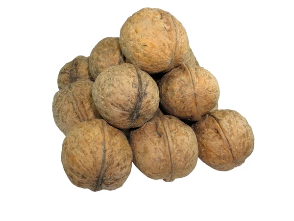 Pyramid from walnuts isolated over white — Stock Photo, Image