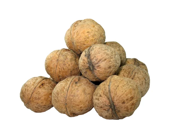 Pyramid from walnuts isolated over white — Stock Photo, Image