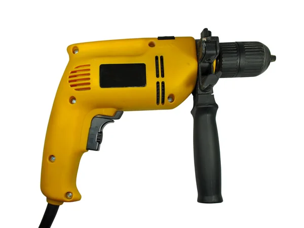 Yellow construction hand drill isolated — Stock Photo, Image