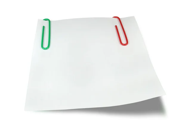 Papel de lembrete branco com clipes — Fotografia de Stock