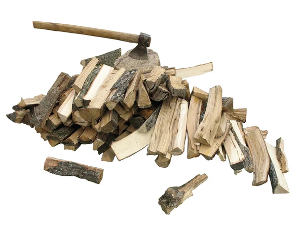 Pila di legna da ardere con ascia — Foto Stock