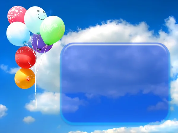 Gekleurde partij ballonnen tegen blauwe hemel — Stockfoto