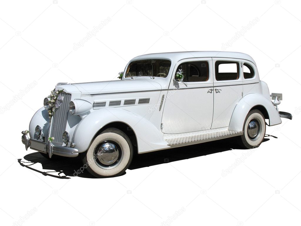 Retro vintage white dream wedding car
