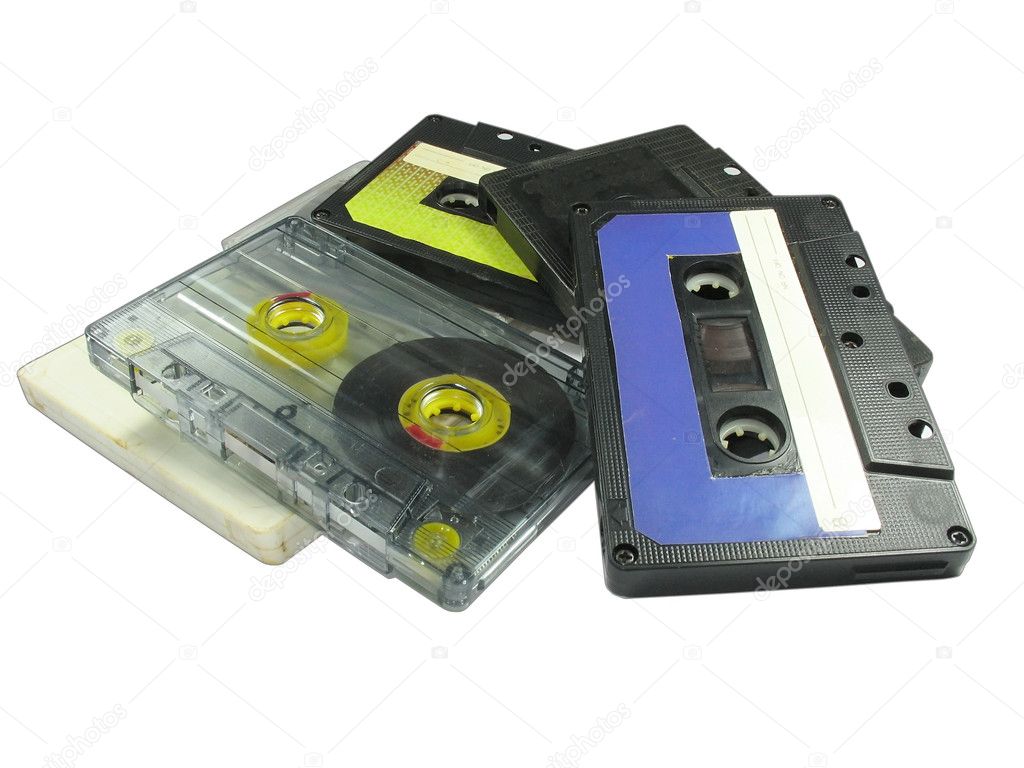 Old audio cassettes isolated over white