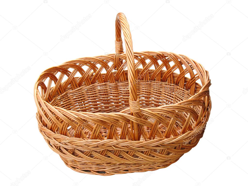 Empty wooden basket isolated over white