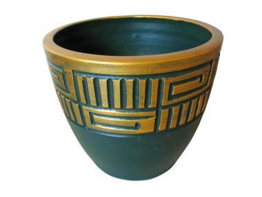 Ornated green ceramic pot isolated clipart