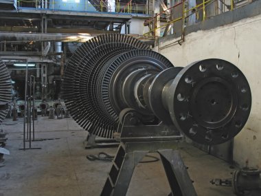 Steam turbine during repair, machinery clipart