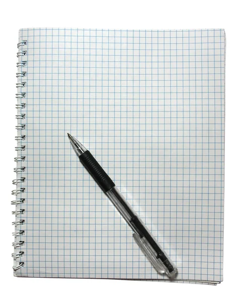 Ноутбук с черной ручкой изолирован — стоковое фото