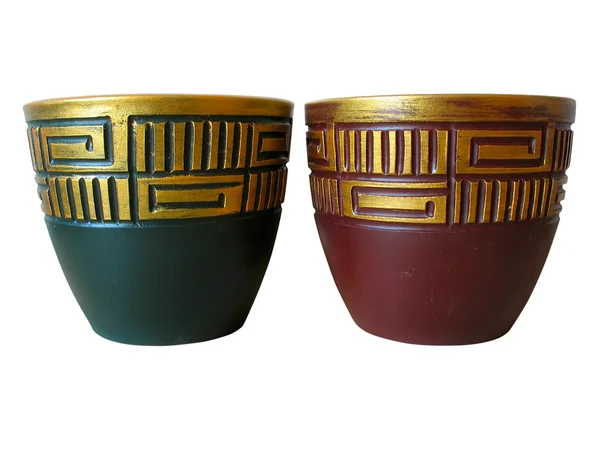 Pote de cerâmica ornamentado vermelho e verde — Fotografia de Stock
