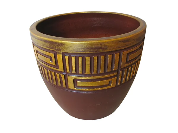 Pote de cerâmica vermelha ornamentada isolado — Fotografia de Stock